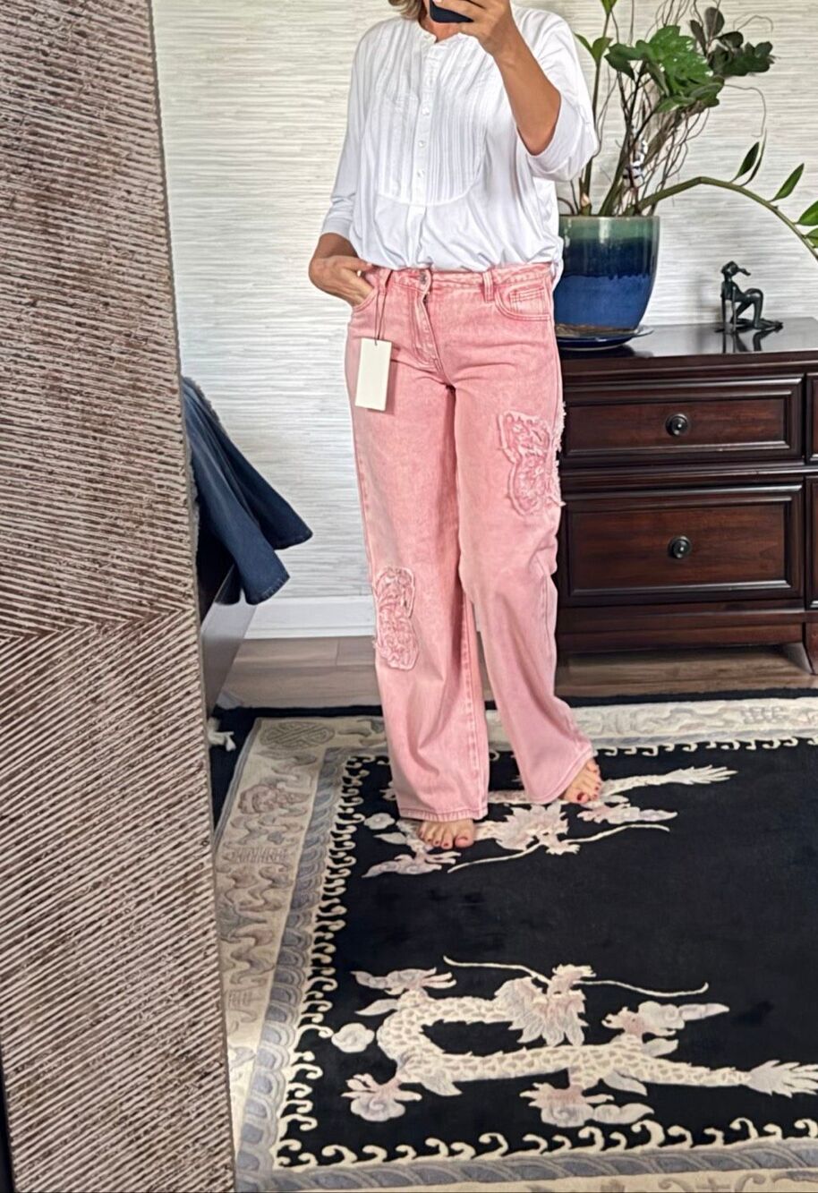 1030 Tenthirty Pink Baggy Wide Leg Jeans XS Butterfly Applique NWT - Picture 11 of 11